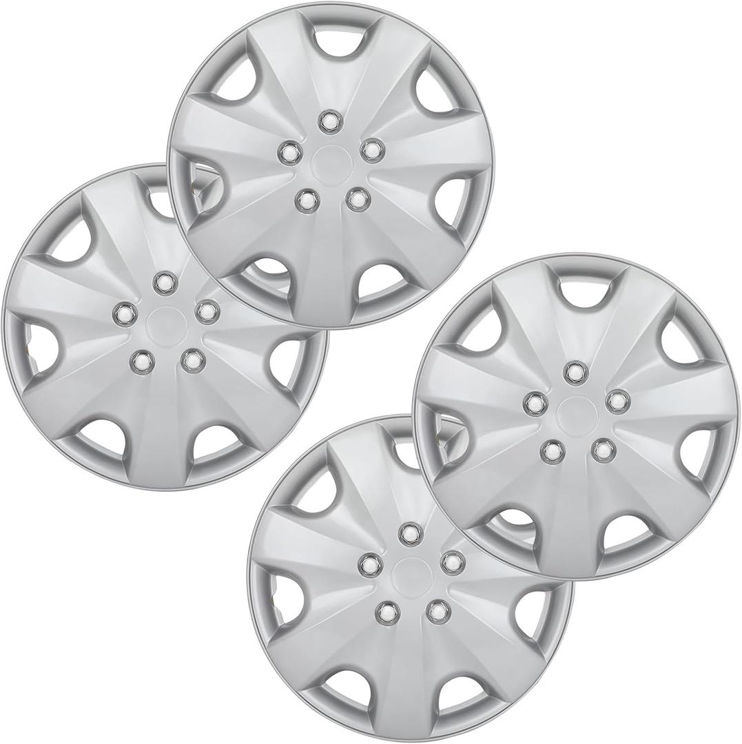 OCPTY 4 Pack 16 inch Car Wheel Rim Skin Cover Hub Caps Hubcap Wheel Cover Plastic Silver Replacements for OEM Steel Wheels, High Grade ABS with Retention Ring