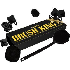 Silicone Body Scrubber Set ，Includes Back & Body Scrubbers, Face Brush, Scalp Massager, 4 Storage Hooks, Shower & Bathroom Hygiene Accessories for Gift(Black) (D)