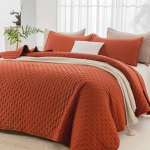 Andency King Size Quilt Bedding Set (106x96 Inch), 3 Pieces Burnt Orange Fall Soft Lightweight Bedspread Coverlet, Terracotta Rust Boho Summer Quilt King Size for All Season(1 Quilt, 2 Pillow Shams)