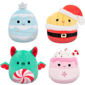 Squishmallows Original 5-Inch Holiday 4-Pack  Ethel Hot Chocolate, Floyd French Fries, Keiko Blue Christmas Tree, Ricardo Peppermint Bat  Official Jazwares Plush (Little)