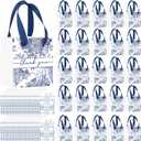 Kolldenn 50 Pack Small Blue Chinoiserie Wedding Gift Bags Bulk Something Blue and White Floral Thank You Gift Bags with Handles Cards for Wedding Bridal Shower Birthday Bachelorette Party