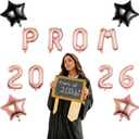 4 x Prom 2026 Balloons Decorations, 16 Inch Foil Letter Number Balloons with 18 Inch Black Rose Gold Star Balloons for High School College Graduation Gift Retirement Ins Photo Party Supplies