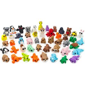 50 pcs Animal Figurines, 3D Printed Animal Figurines Set, Articulated, Party Favors, Pocket Fidget Toys Bulk, Goodie Bag Stuffers, Easter Basket Stuffers, for Boys Girls Toddlers, Classroom rewards