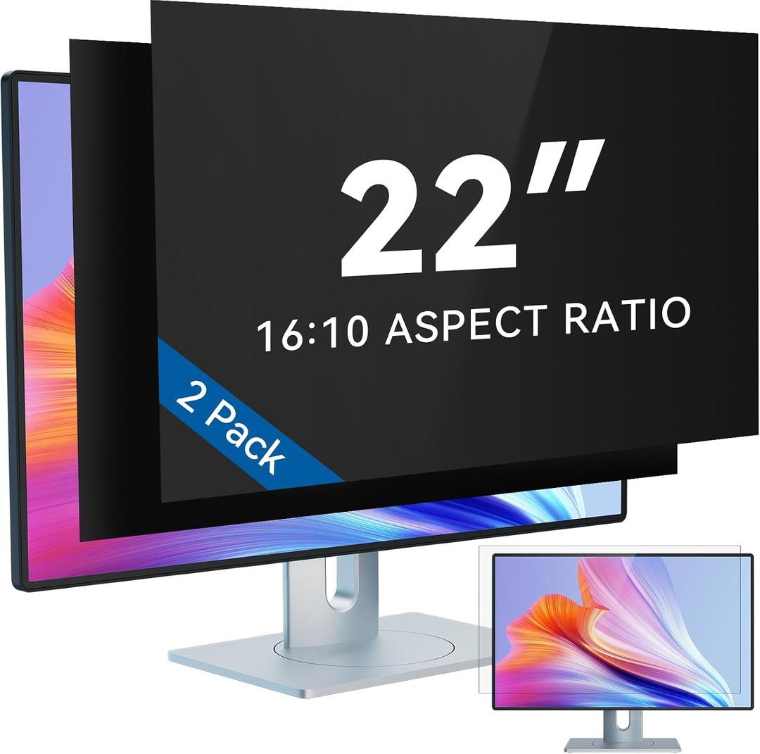 [2-Pack] 22 Inch Computer Privacy Screen Filter for 16:10 Widescreen Monitor, IPROKKO Removable 22in Anti Blue Light Glare Privacy Shield, Anti Spy Security Protector for Hp Dell Asus Acer Samsung