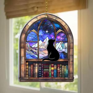 3 x Hyturtle Book Lovers Suncatcher Ornament 2025  Black Cat Window Hanging, Book Themed Christmas Tree Decoration, Librarian Gift, Book Club Ornament, Unique Bookish Keepsake for Readers, 5"