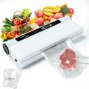 Compact Food Vacuum Sealer Machine, 75KPA Suction Power, LED Digital Timer Display, Dry and Moist Food Modes, Ideal for Home Kitchen Use, Includes 20 Bags, White