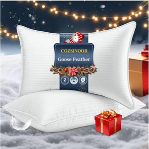 COZSINOOR Goose Feather Pillows Queen Size Set of 2 - Hotel Down Bed Pillow for Sleeping, Soft 600 TC Cotton Cover, Fluffy Support Surround Fill Down Alternative for Back, Stomach, Side Sleepers