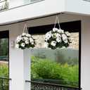 Artificial Flowers for Outdoors with 120 Blooms, Faux Silk Flowers for Outside, UV Resistant Fake Petunias Plants for Hanging Baskets Fence Patio Balcony Garden Cemetery (White)