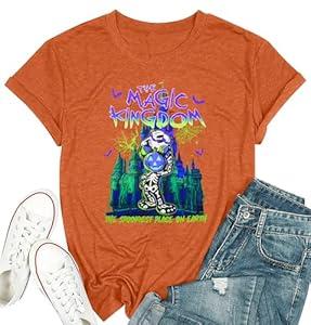 Halloween Ghost Shirts: Magic Kingdom Shirt Women Funny Magic Castle T Shirt Spooky Season Halloween Short Sleeve Tees Brown L