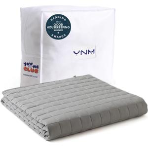 YnM 15lbs Weighted Blanket for Adults, Cotton Heavy Bed Throw Blanket with Cooling Glass Beads for All Season Use, Ideal for ~140lbs (48x72 Inches, Twin/Full, Light Grey)