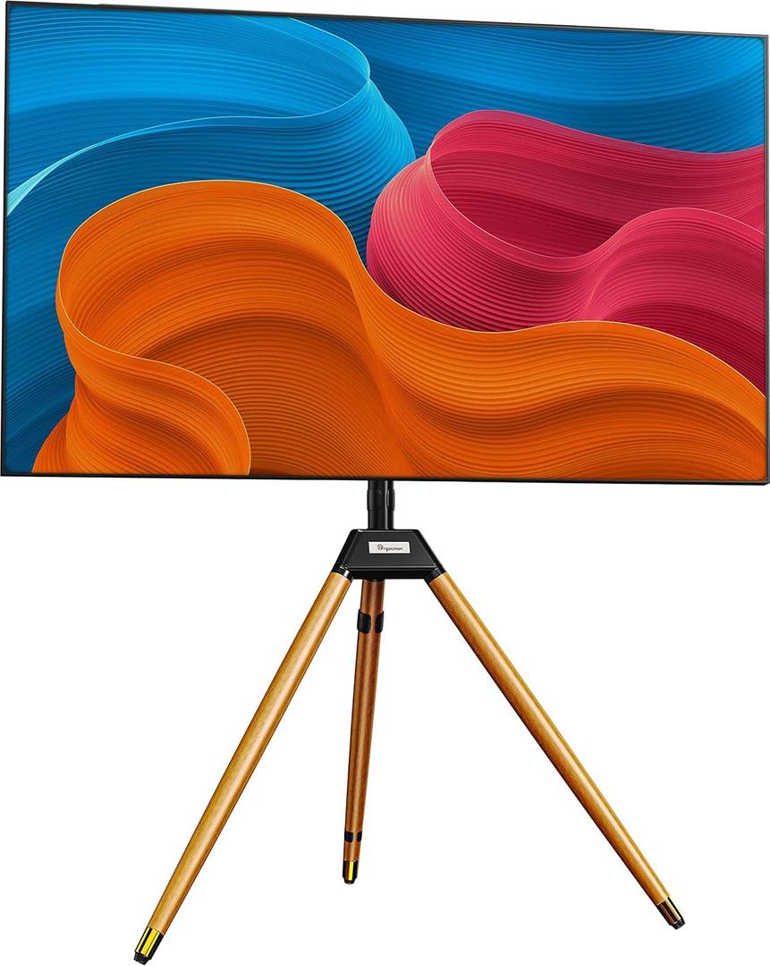 Tripod TV Stand for 32-75 Inch Screen up to 77lbs, Height Adjustable Easel TV Floor Stand with Wood Legs and Cable Ties (3 Legs)