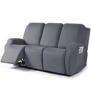 TAOCOCO Stretch Recliner Sofa Covers 3 Pieces Couch Covers for 3 Seat Reclining Sofa, Soft Polyester Fabric Washable Furniture Protector Sofa Slipcovers with Pockets (3 Seat, Light Gray)