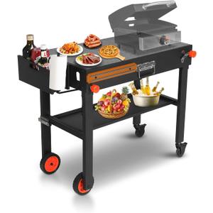 Rolling Grill Cart with Spice Rack, Blackstone Stand for 17"& 22" Griddle, Grill Stand with Storage Shelf, Griddle Table for Ninja, Weber, Portable Grills Table for Patio, Backyard, Camping