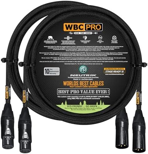 2 Units - 3 Foot - WBC-PRO-Quad Ultra-Silent Ultra-Flexible Balanced Star-Quad Cable with Neutrik Male & Female XLR Plugs & Black Tweed Jacket