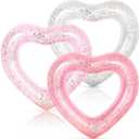Whaline 3Pcs Inflatable Heart Pool Float Swim Heart Shaped Pool Rings Float Loungers Tube for Summer Swimming Pool Beach Bachelorette Party (47.3 x 39.4 Inch, Glitter Multi Color)