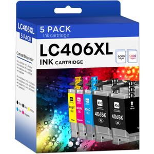 LC406XL LC406 Ink Cartridges Compatible for Brother LC 406XL LC 406 XL LC 406 Ink for MFC-J4335DW MFC-J5855DW MFC-J6555DW MFC-J4535DW MFC-J6955DW MFC-J4345DW MFC-J5955DW Printer (5 Pack, 2 BK/C/M/Y)
