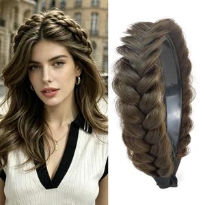 Wide Braided Headband Hoop Fashion Hair Accessories Elastic Non-slip Band for Women and Girl (Chocolate Brown)