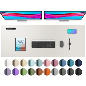 Aothia Leather Desk Pad Protector, Mouse Pad,Office Desk Mat, Non-Slip PU Leather Desk Blotter, Laptop Desk Pad, Waterproof Desk Writing Pad for Office and Home (48"x17", Off-White)