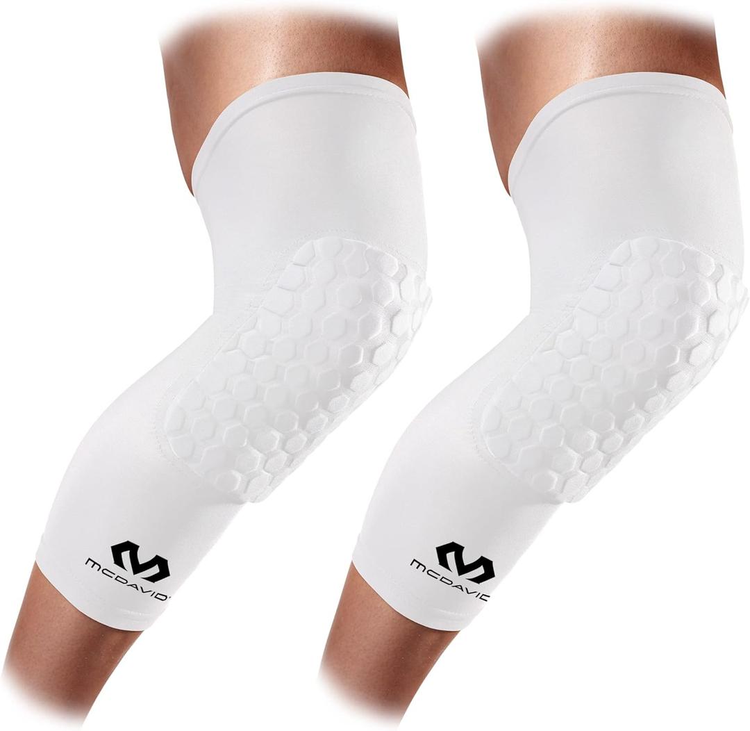 Knee Compression Sleeves: McDavid Hex Knee Pads Compression Leg Sleeve for Basketball, Volleyball, Weightlifting, and More - Pair of Sleeves (ADULT- Large, White)
