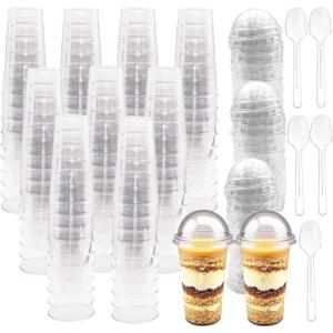 120 Pack 3Oz Mini Dessert Cups with Dome Lids, Plastic Shooter Parfait Cups with Spoons for Parties, BPA Free Clear Appetizer Cheesecake Yogurt Cups for Ice Cream, Pudding, Tasting Party