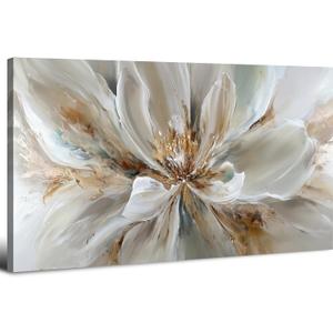 Flower Wall Art Vintage White Floral Canvas Pictures Abstract Blooming Flower Prints Painting Large Abstract Botanical Blossom Wall Decor Elegant Artwork for Bedroom Living Room Home Decoration 20x40"