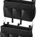 Over-the-Bed Storage Caddy, Black Bedside Organizer with 3 Pockets and 2 Hooks and 3 Fixed Straps, 2 Pack (Black2 pack)