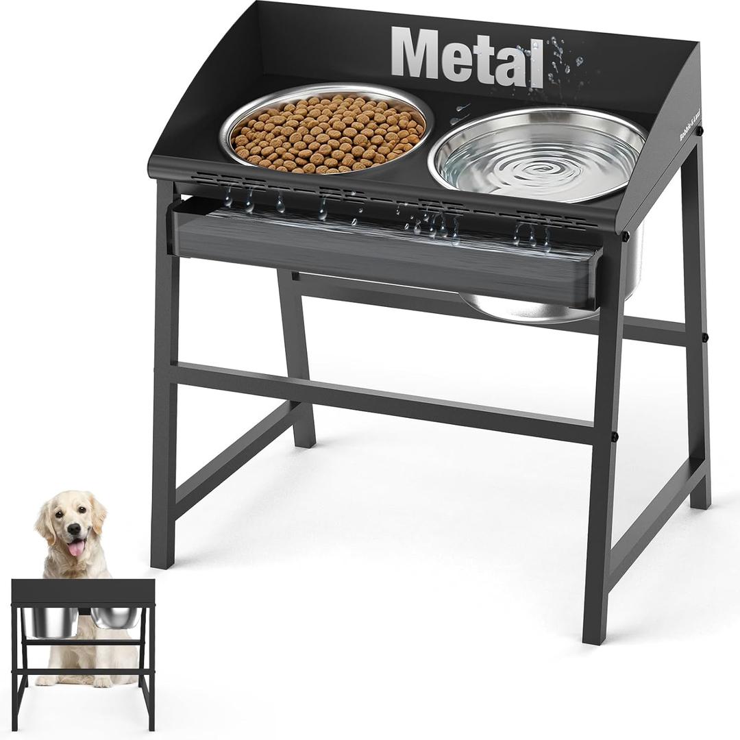 Spill Proof Tilted Elevated Dog Bowls for Large Breed, 15 Tall Raised Dog Bowl with Stand, Stainless Steel Dog Food Bowl & Water Bowl Set for Indoor & Outdoor Use, Easy Clean Large Dog Bowl Dog Dish