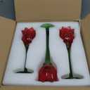 VOHO Red Tulips Candle Holders Gifts for Anniversary, Red Tealight Candle Holder for Christmas Holiday Valentines Decorations, Tulip Tea Light Candle Holders Glass Decor for Romance Tabletop(Set of3)
