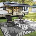 GENIMO Waterproof Outdoor Rug 6' x 9' for Patio Decor, Reversible Plastic Straw Area Rugs for Camping Clearance, RV Mat, Large Outside Carpet for Porch, Deck, Picni, Balcony, Garden, Grey & White