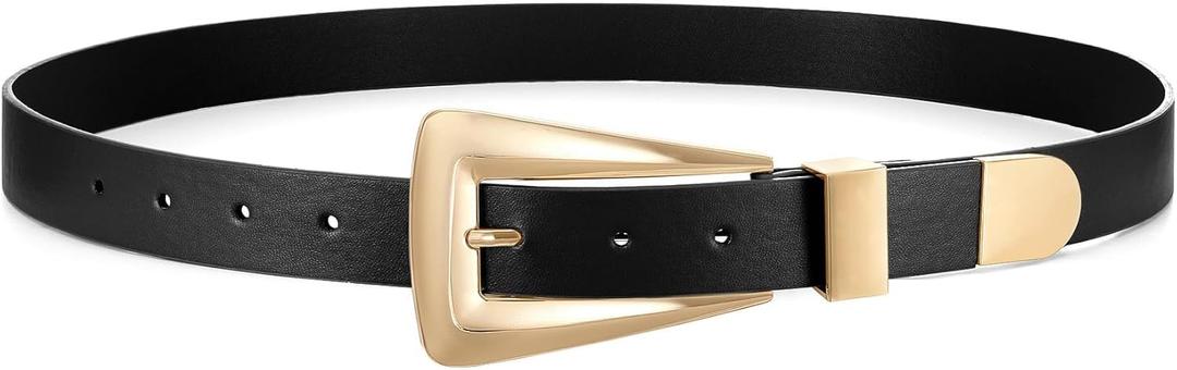 Women's Leather Belts for Jeans Pants Fashion Leather Waist Belt Ladies Dress Belts with Gold/Silver Buckle (Fit Waist Size 25-29in)