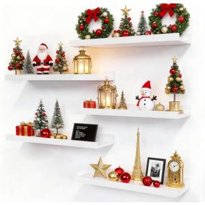 RICHER HOUSE 5 Set White Floating Shelves, Wall Mounted Shelves for Wall Decor, Modern Picture Ledge Shelf with Lip for Storage Nursery, Bedroom, Living Room, Bathroom - White
