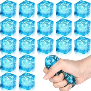 Soulchen 20 Pcs Stress Balls Ice Cube with Snowflakes Inside 1.4 Inch Squishy Sensory Squeeze Fidget Funny Calming Balls Stress Relief Cubes for Adults Christmas Party Favors Birthday Gift