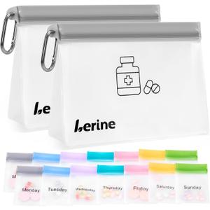 Lerine Reusable Pill Pouch Set, 14 Pill Pouch Bags for Travel, BPA Free Medicine Organizer with Labels, Self Sealing Small Baggies for Daily Vitamin, Supplement Storage