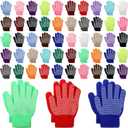 50 Pairs Kids Winter Gloves Kid Knit Magic Stretch Gloves with Grips Anti Skid Warm Glove Bulk for Kids Children Boys Girls, Assorted Colors, 6-12 Years