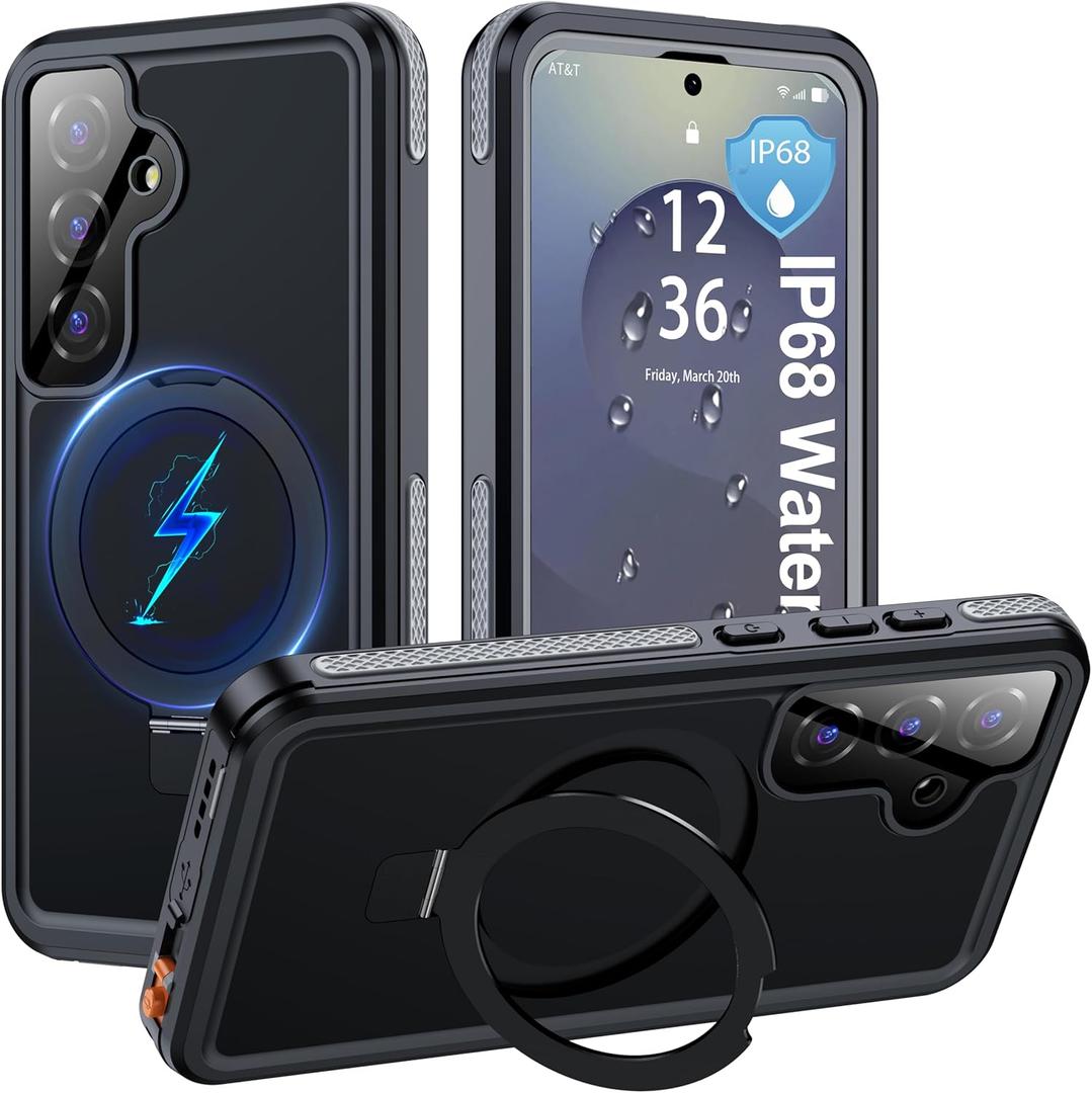 ANTSHARE IP68 Waterproof Case for Samsung Galaxy S25 [2025] - with Kickstand - MagSafe Compatible, Built-in Screen/Lens Protector - Shockproof Full Body Protection for Swimming/Outdoor, Black