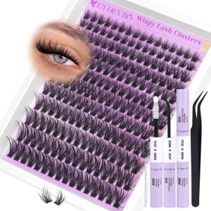 EYDEVRO Wispy Lash Clusters Kit Natura Eyelash Clusters Kit 9-18mm Cluster Eyelash Extensions CD Curvature 192 Pcs Manga Lash Extension Kit Individual Eyelash Extension Kit Lash Bond and Seal Tweezers