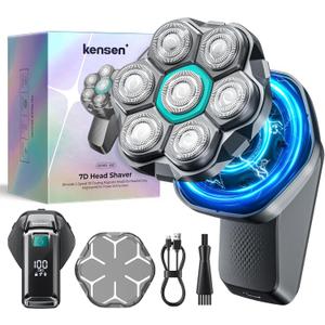 7D Head Shavers for Bald Men - kensen Upgrade 7D Head Shavers, Ergonomic Comfort-Grip Handle with 2 Speed Settings Long Battery Life Bald Razor IPX6 Waterproof Wet/Dry Shaving LED Display
