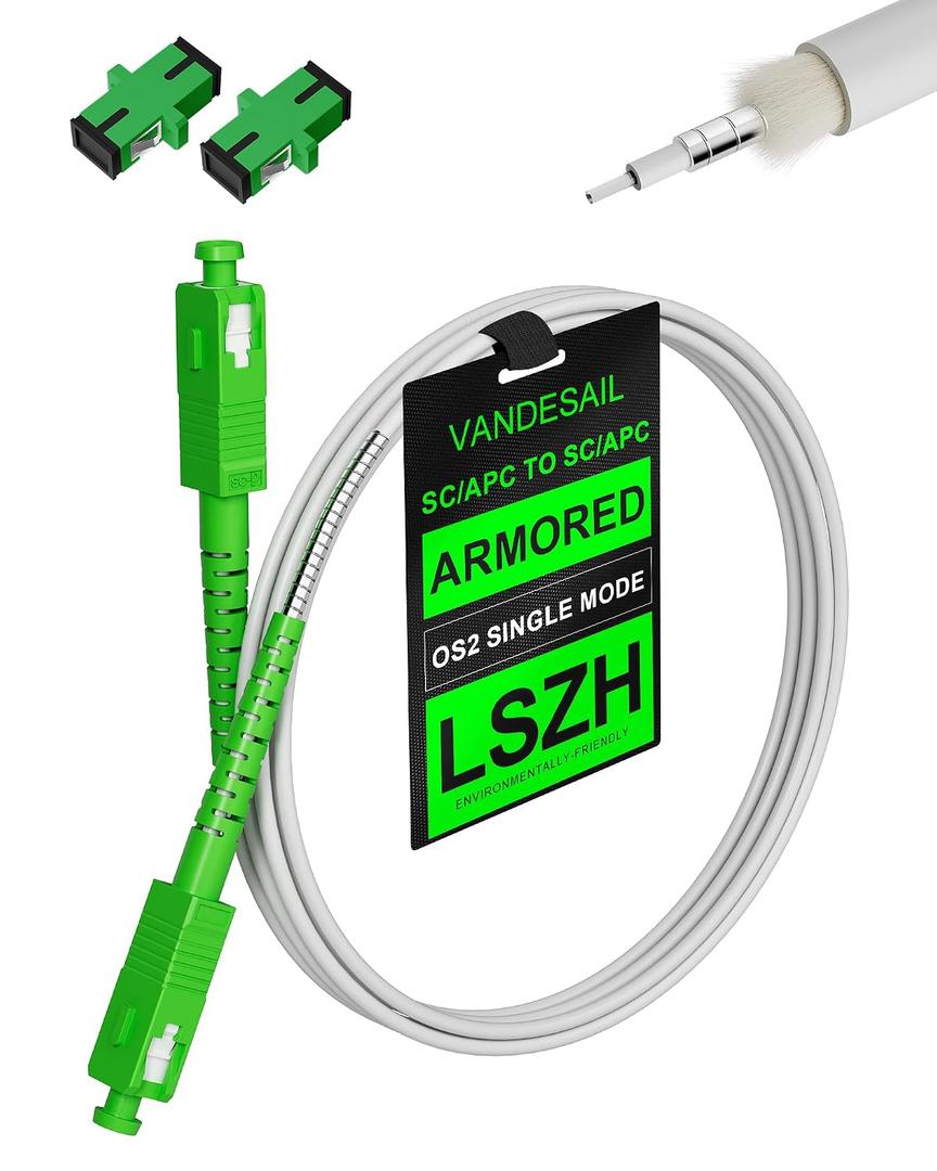 SC to SC Fiber Optic Internet Cable OS2, Armored (Angled Physical Contact) Single Mode Fiber Patch Cable with 2 Couplers, OS1 Compatible for Data Centers, LSZH White - 10M(32.8FT)