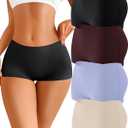 CUTE BYTE Womens Seamless Boy Shorts Underwear Soft Stretch No Show Boxer Shorts Briefs Panties for Ladies 4 Packs (Medium, Black/Nude/Blue/Grape Purple)