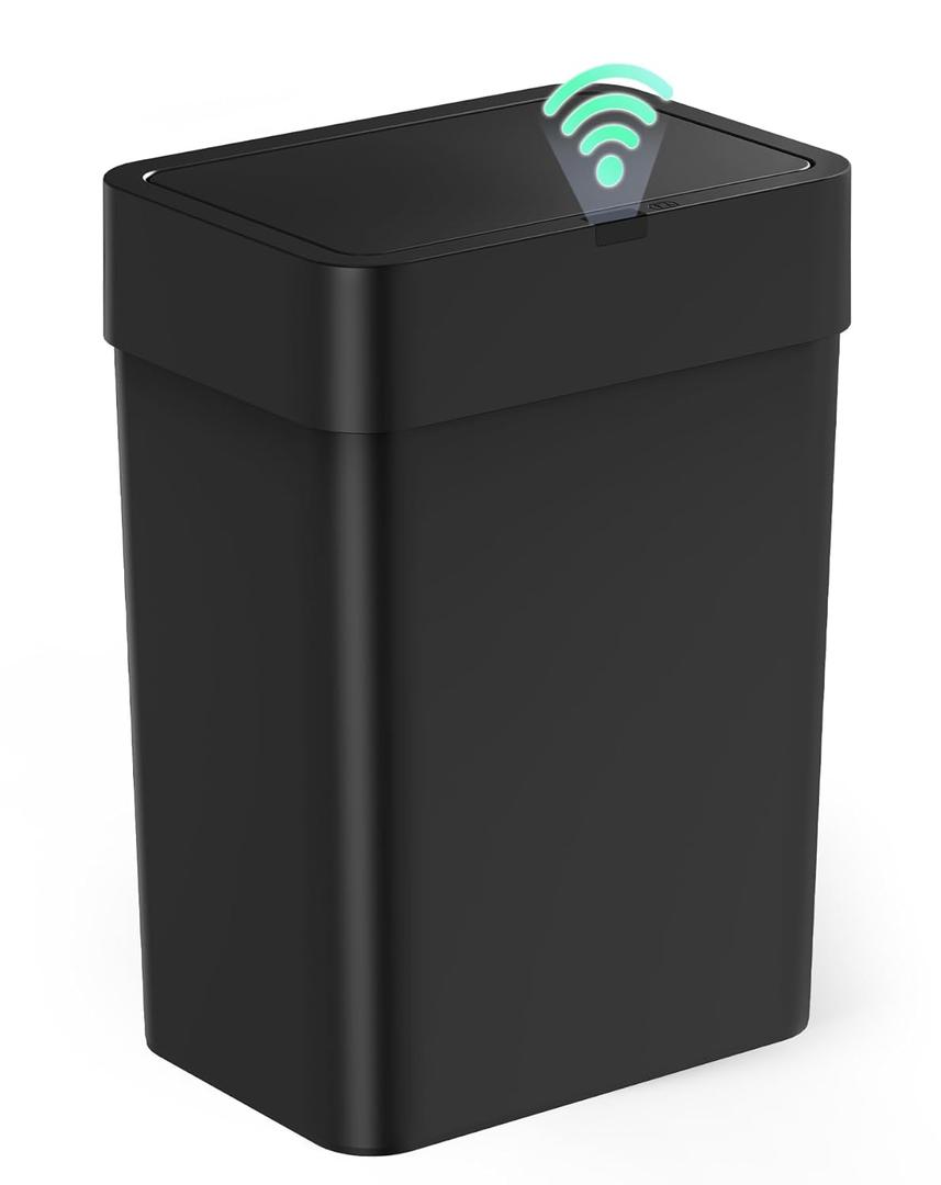 Cesun Bathroom Can with Lid, 4 Gallon Motion Sensor Garbage Can Automatic Touchless Cans, Slim Plastic Smart Waste Basket for Bedroom, Office, Living Room, Black