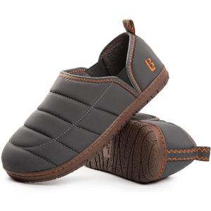 LongBay Men's Outdoor Slippers Two Tone Warm Memory Foam Slip On Indoor House Shoes bedroom Loafers (14, Grey)