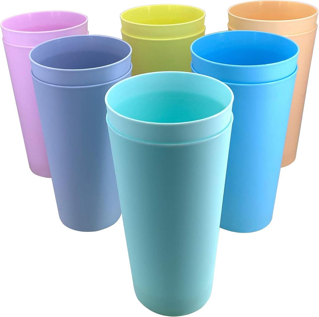 32 Oz Plastic Cups Reusable - BPA Free Large Drinking Cups Set Of 12 - Unbreakable Dishwasher Safe for Kids Kitchen Camping Outdoor (Multicolor)