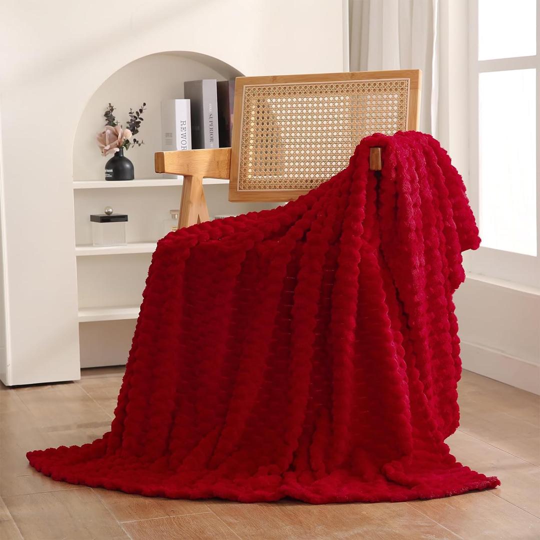 Red Throw Blanket 50"×60" inches Gifts for Mom Fuzzy 3D Jacquard Decorative Flannel Fleece Super Soft Plush Cozy Blanket for Couch Sofa Chair Lightweight