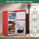 Retro Mini Fridge with Freezer 4.0 Cu. Ft, Small Refrigerator with 7 Level Adjustable Thermostat, Compact Classic Dual Door Fridge Removable Glass Shelves for Apartments, Dorm, Office, Red