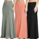 Real Essentials 3 Pack: Women's Ultra-Soft Flowy Maxi High Waisted Long Skirts, Small