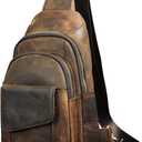 Le'aokuu Men Outdoor Casual Travel Hiking Tea Crossbody Chest Sling Bag Rig One Shoulder Strap Bag Backpack Men Leather (A 8013 Dark Brown)