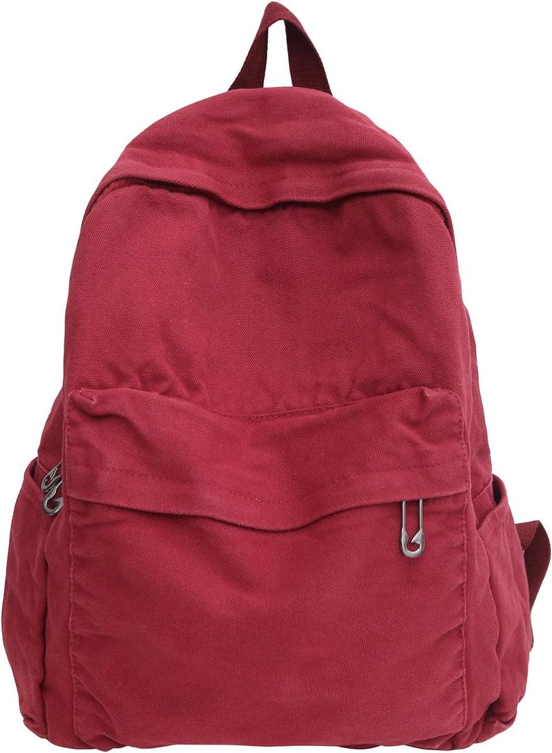 AFGWK Vintage Canvas Backpack for Women Grunge Hippie Cute Boho School Backpack Casual Y2K Aesthetic Backpack (Red)