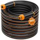 FLATO Garden Hose 5/ 8" x 50FT, Light Weight and Flexible, All Weather Use, Hybrid Polymer Water Hose with Brass Fittings, for Yard, Outdoor, Lawn (Black, Orange stripes)