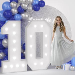JoyMuse 4FT 10 Marquee Numbers, Large Light Up Numbers 10 for 10th Birthday Decorations Cool White Light Number 10 for Anniversary Birthday Party Decor