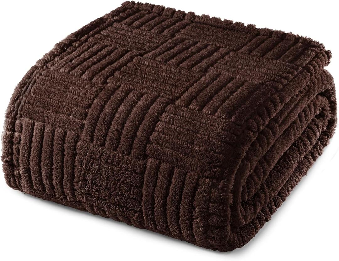 Whale Flotilla Lightweight Fleece Twin Size Blanket for Bed, Fuzzy Soft Blankets with Decorative Jacquard Pattern for All Season, Warm and Fluffy, 60x80 Inch, Coffee